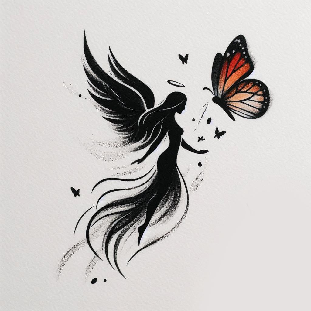 Fine Line Fairy & Butterfly Tattoo
