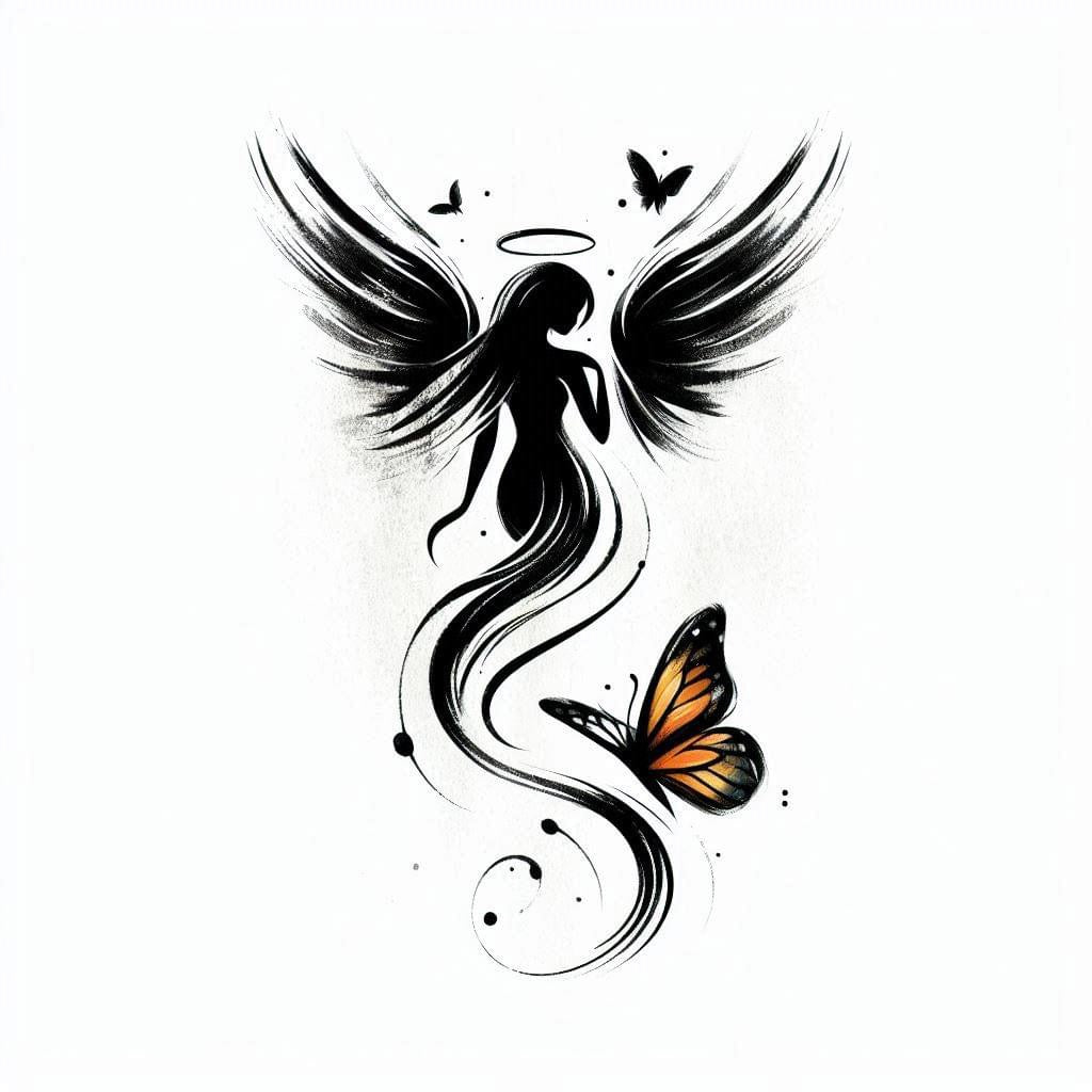 Fine Line Fairy & Butterfly Tattoo
