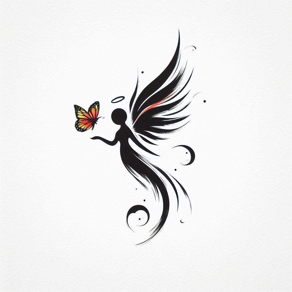 Fine Line Fairy & Butterfly Tattoo