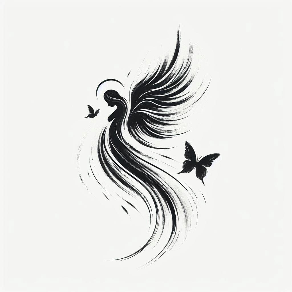 Fine Line Fairy & Butterfly Tattoo