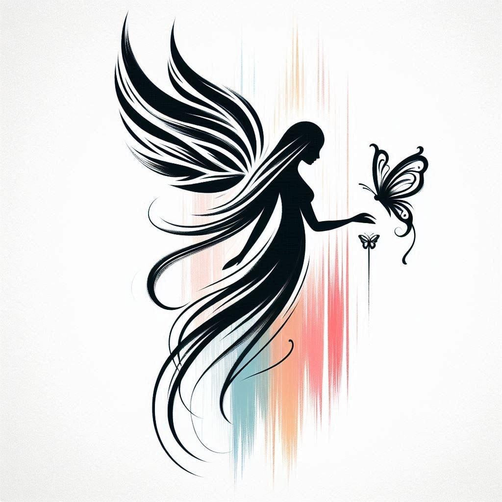 Fine Line Fairy & Butterfly Tattoo