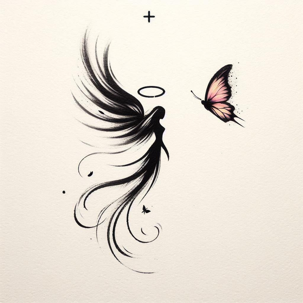 Fine Line Fairy & Butterfly Tattoo