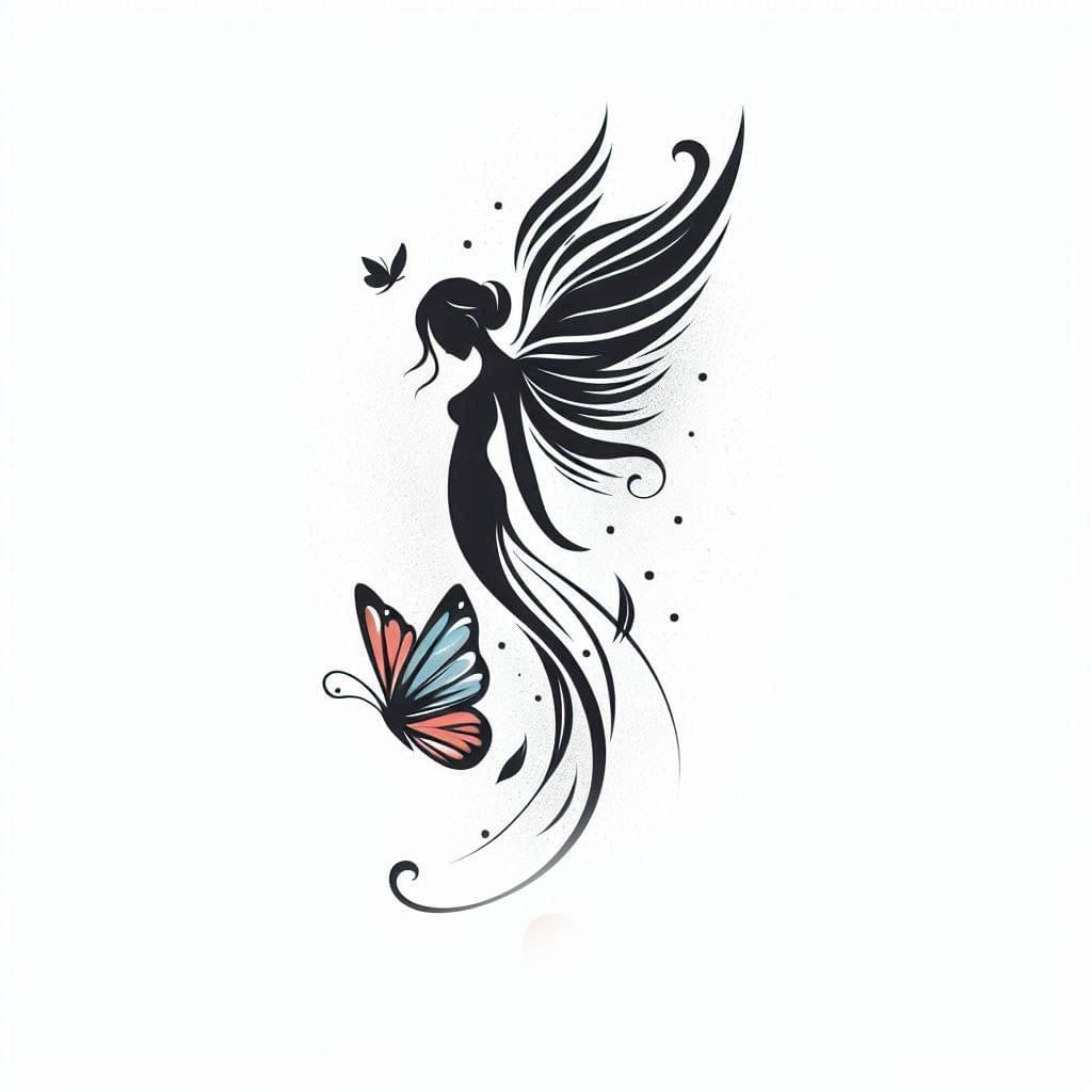 Fine Line Fairy & Butterfly Tattoo