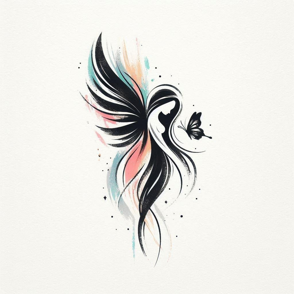 Fine Line Fairy & Butterfly Tattoo