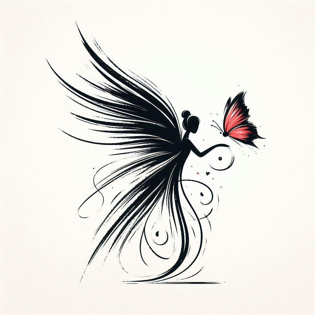 Fine Line Fairy & Butterfly Tattoo