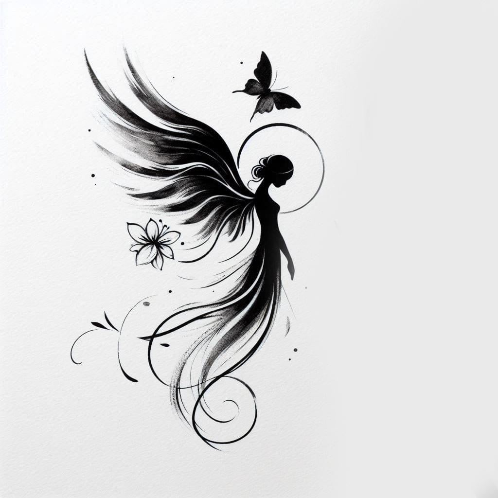 Fine Line Fairy & Butterfly Tattoo